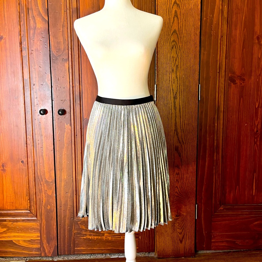 Diane Von Furstenberg Silver Knife-Pleat Skirt Size 6